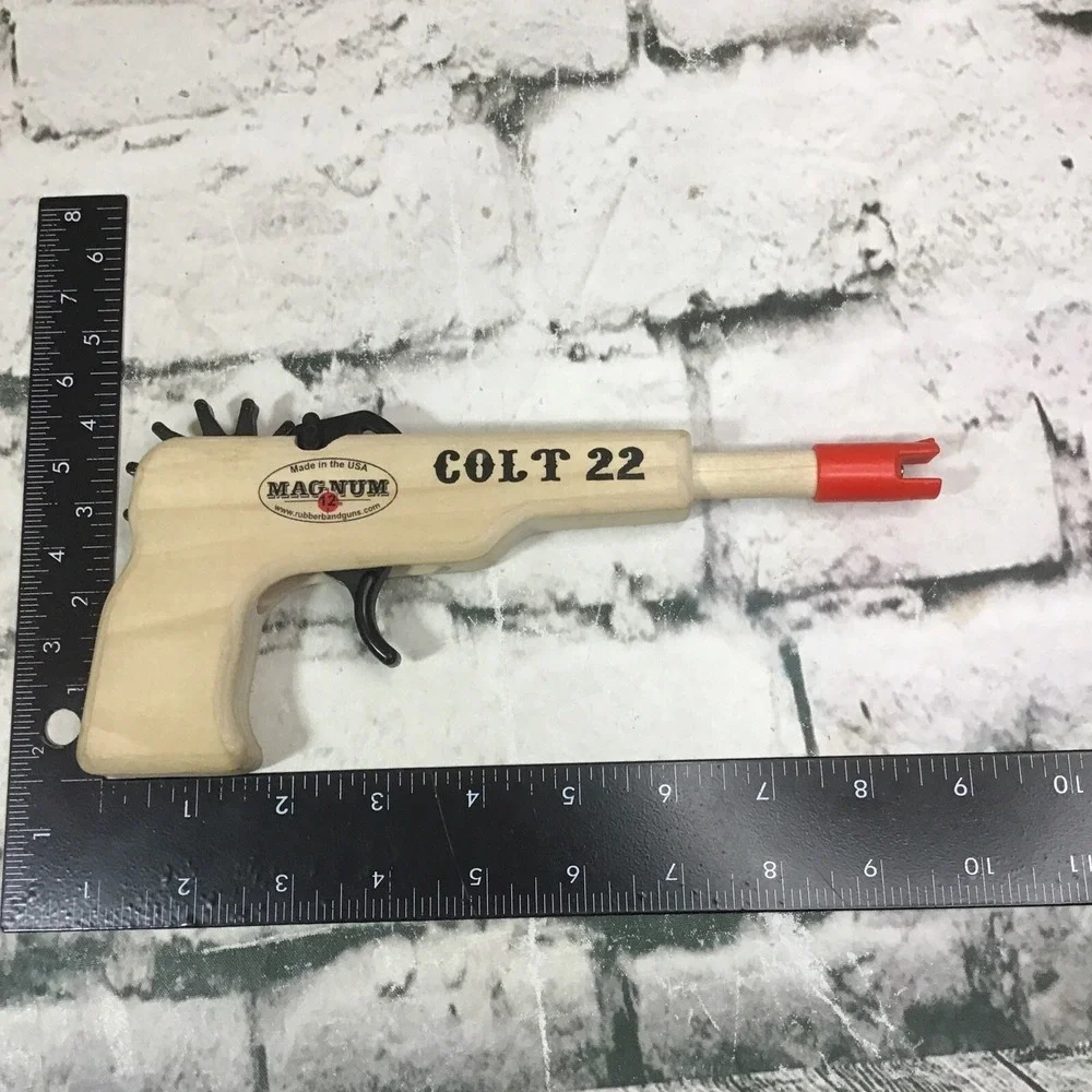 Magnum Enterprises Colt 22 Rubber Band Gun Wooden Toy Pistol Novelty